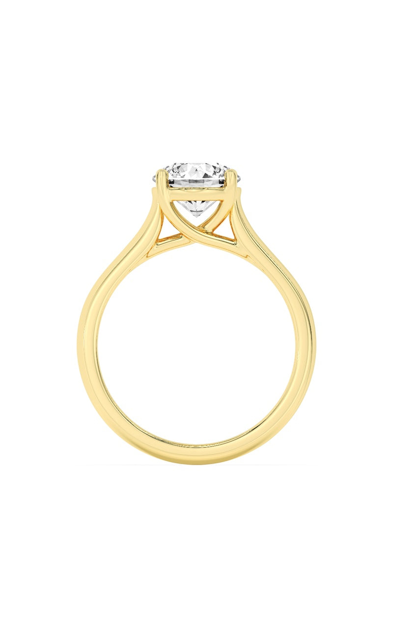 3CTW Round Shaped Lab Grown Diamond (F/VS) Plain Cathedral Trellis Shank Solitaire Engagement Ring in 14K Gold