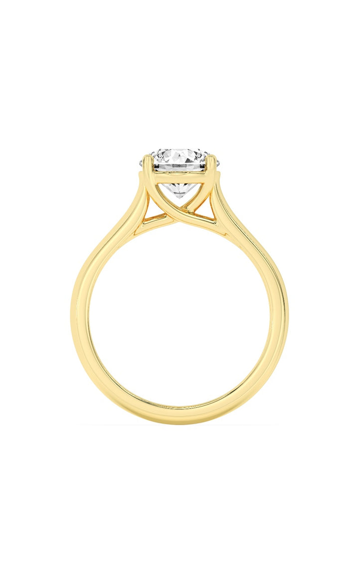 3CTW Round Shaped Lab Grown Diamond (F/VS) Plain Cathedral Trellis Shank Solitaire Engagement Ring in 14K Gold