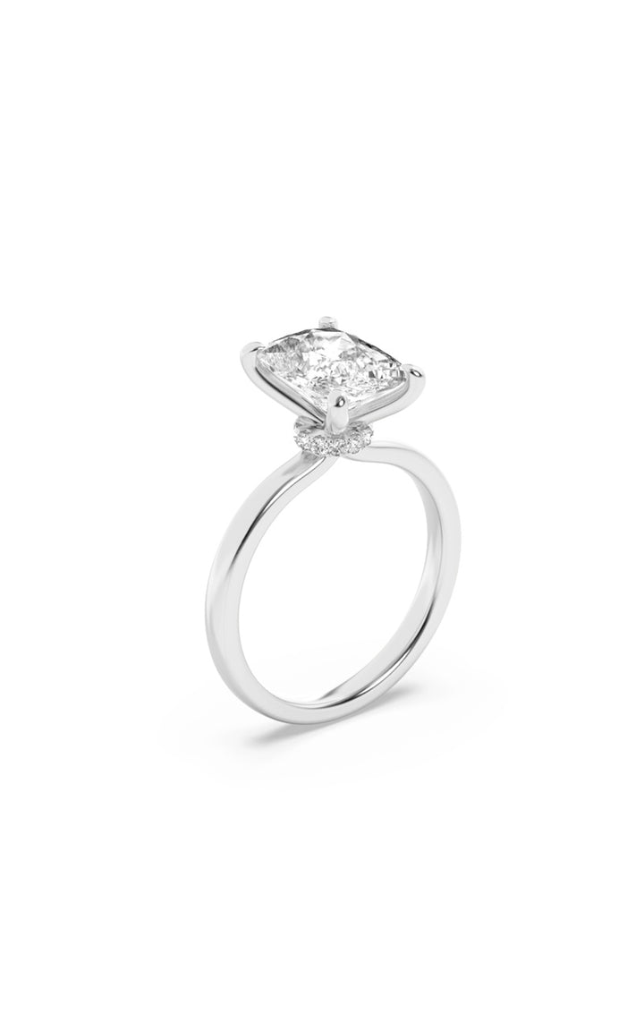 3.25Cttw Elongated Cushion Shaped Lab Grown Diamond (F/VS) Hidden Halo Plain Shank Engagement Ring in 14K Gold