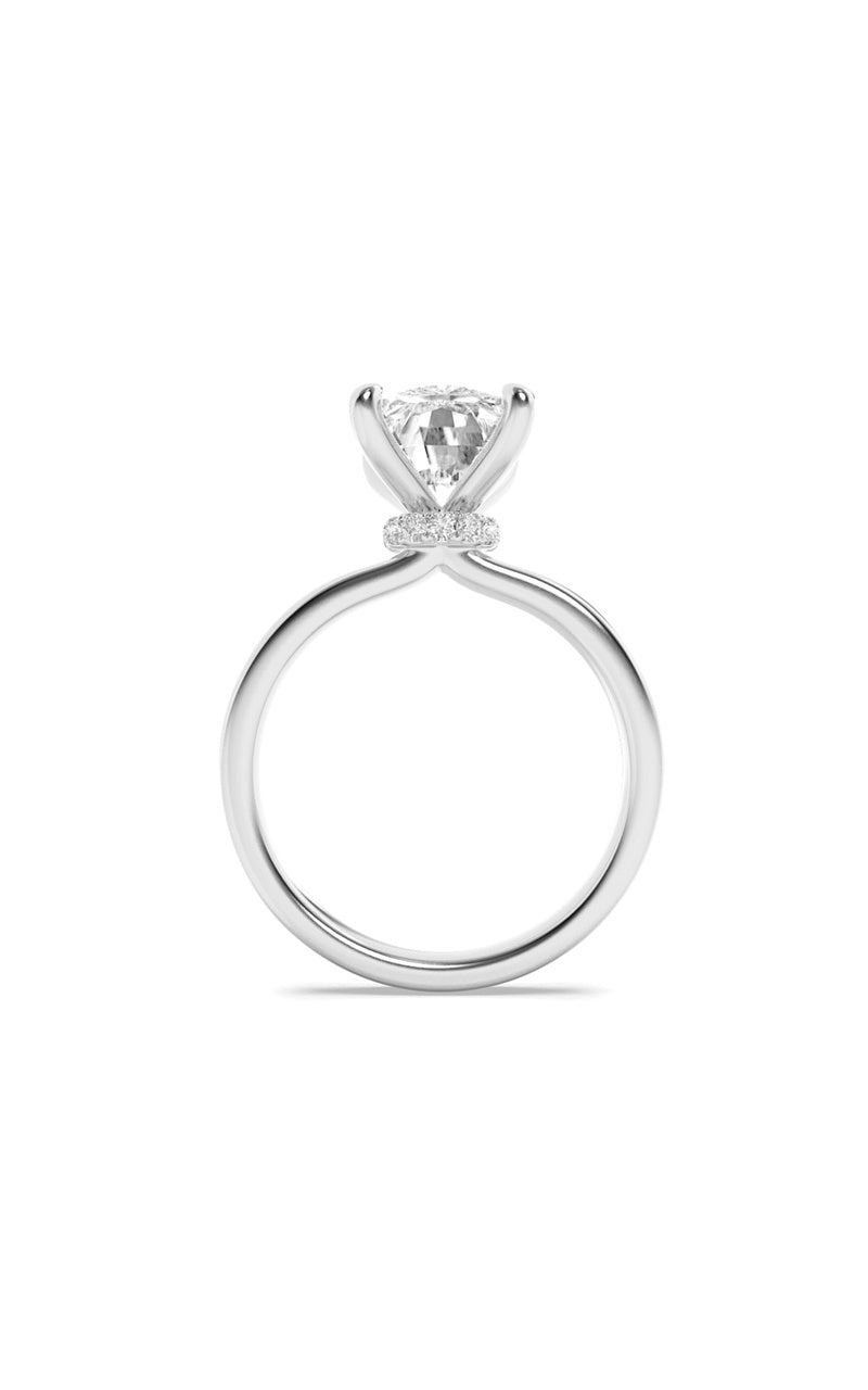 3.25Cttw Elongated Cushion Shaped Lab Grown Diamond (F/VS) Hidden Halo Plain Shank Engagement Ring in 14K Gold