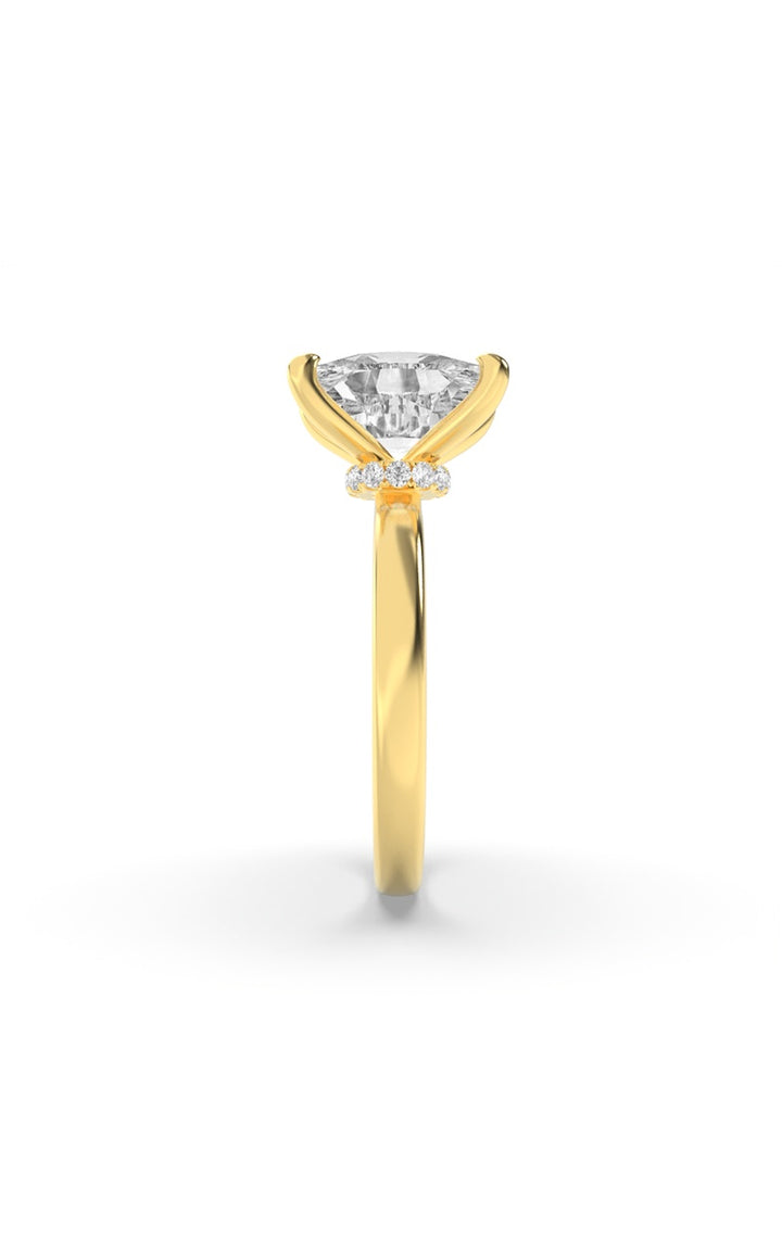 3.25Cttw Elongated Cushion Shaped Lab Grown Diamond (F/VS) Hidden Halo Plain Shank Engagement Ring in 14K Gold