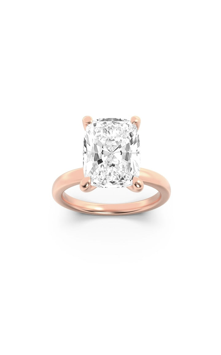 3.25CTW Elongated Cushion Shaped Lab Grown Diamond (F/VS) Hidden Halo Plain Shank Engagement Ring in 14K Gold