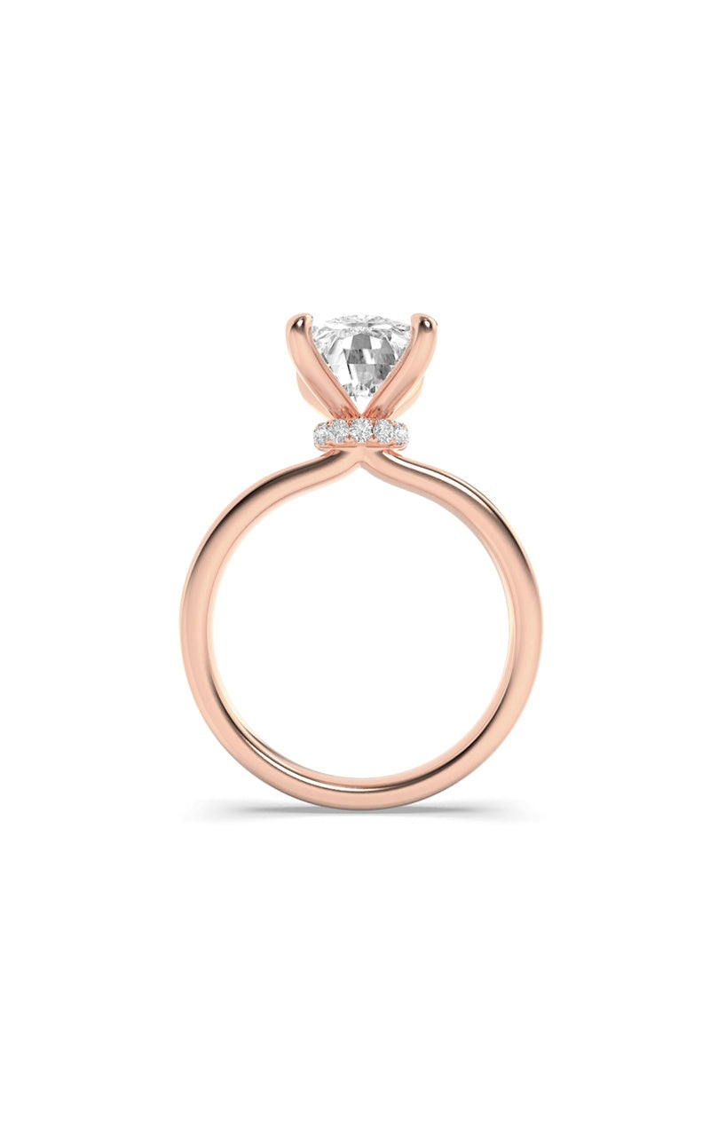 3.25CTW Elongated Cushion Shaped Lab Grown Diamond (F/VS) Hidden Halo Plain Shank Engagement Ring in 14K Gold