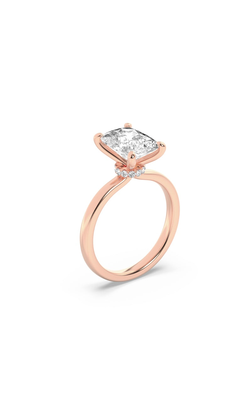 2Cttw Elongated Cushion Shaped Lab Grown Diamond (F/VS) Hidden Halo Plain Shank Engagement Ring in 14K Gold