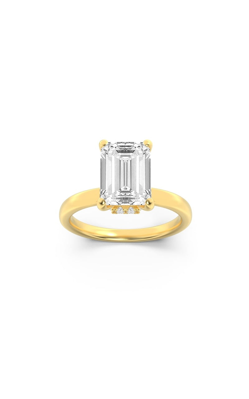 1CTW Emerald Shaped Lab Grown Diamond (F/VS) Hidden Halo Plain Shank Engagement Ring in 14K Gold