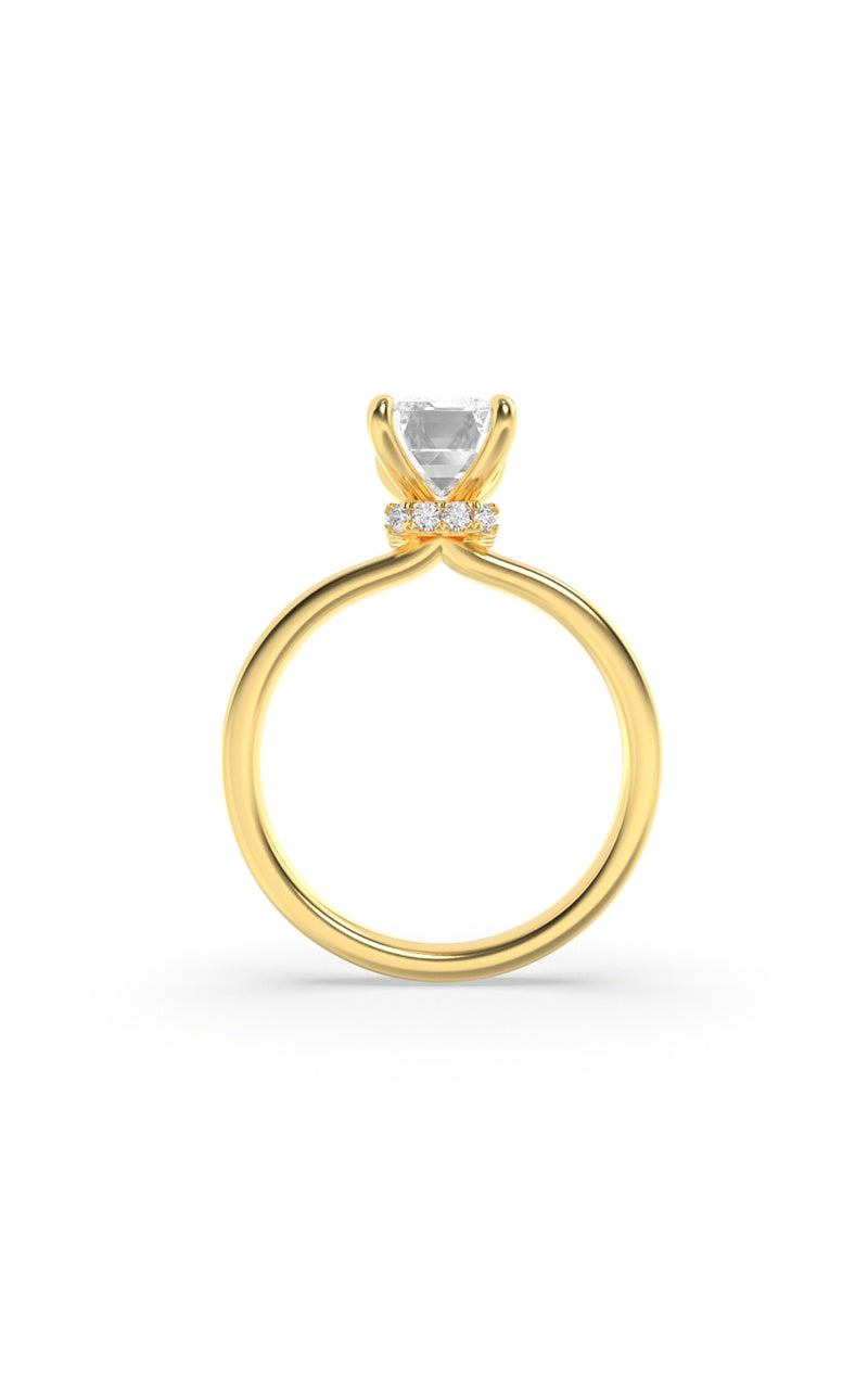 1CTW Emerald Shaped Lab Grown Diamond (F/VS) Hidden Halo Plain Shank Engagement Ring in 14K Gold