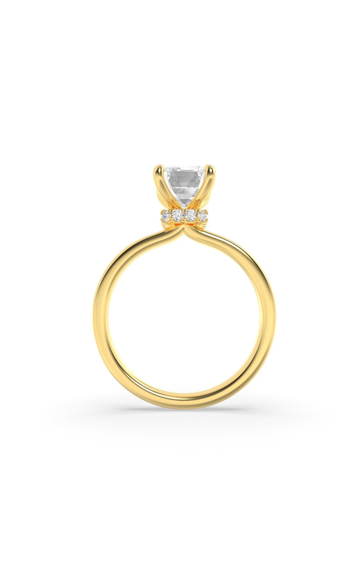 1CTW Emerald Shaped Lab Grown Diamond (F/VS) Hidden Halo Plain Shank Engagement Ring in 14K Gold