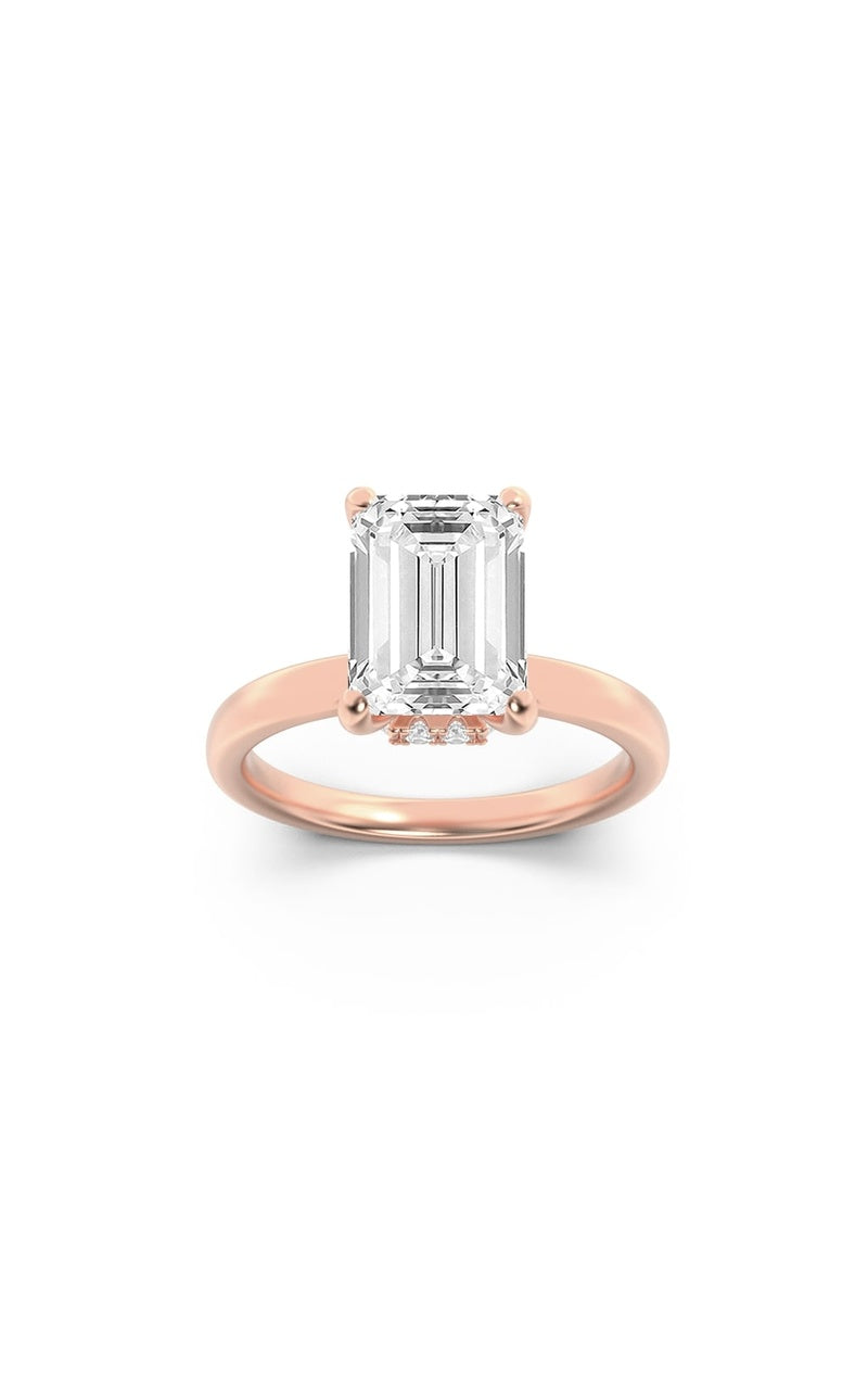 1CTW Emerald Shaped Lab Grown Diamond (F/VS) Hidden Halo Plain Shank Engagement Ring in 14K Gold