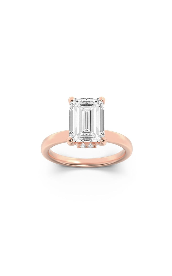 1CTW Emerald Shaped Lab Grown Diamond (F/VS) Hidden Halo Plain Shank Engagement Ring in 14K Gold