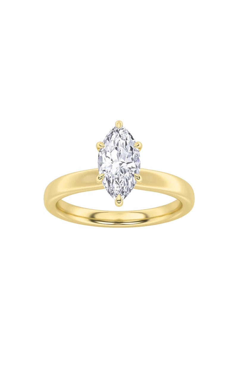 3CTW Marquise Shaped Lab Grown Diamond (F/VS) Hidden Halo Plain Shank Engagement Ring in 14K Gold