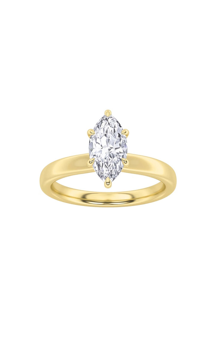 3CTW Marquise Shaped Lab Grown Diamond (F/VS) Hidden Halo Plain Shank Engagement Ring in 14K Gold