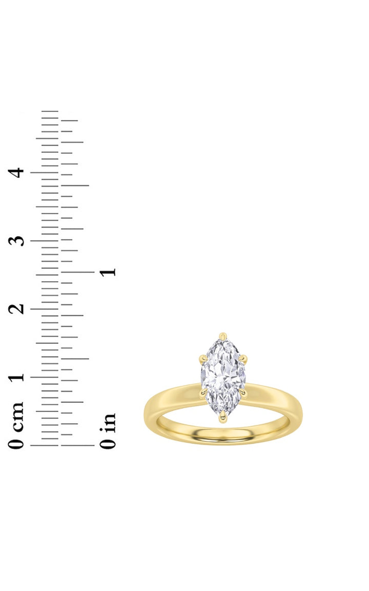 3CTW Marquise Shaped Lab Grown Diamond (F/VS) Hidden Halo Plain Shank Engagement Ring in 14K Gold