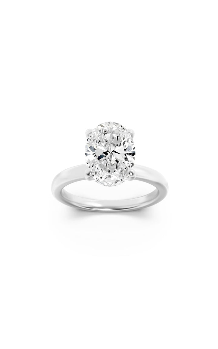 1CTW Oval Shaped Lab Grown Diamond (F/VS) Hidden Halo Plain Shank Engagement Ring in 14K Gold