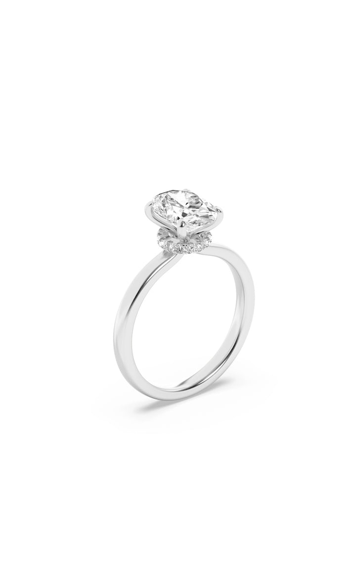 1Cttw Oval Shaped Lab Grown Diamond (F/VS) HiddenHalo Plain Shank Engagement Ring in 14K Gold