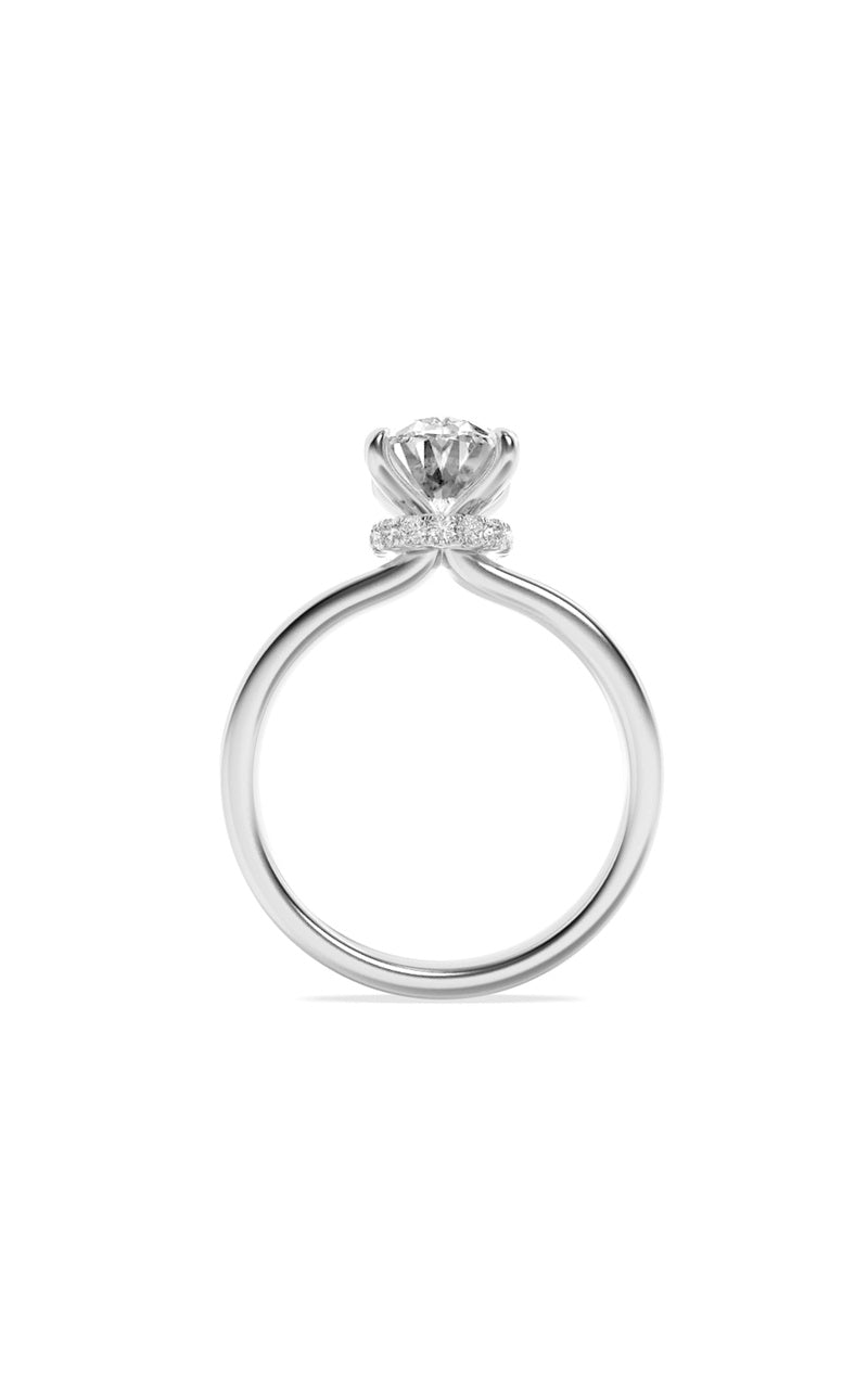 1Cttw Oval Shaped Lab Grown Diamond (F/VS) HiddenHalo Plain Shank Engagement Ring in 14K Gold