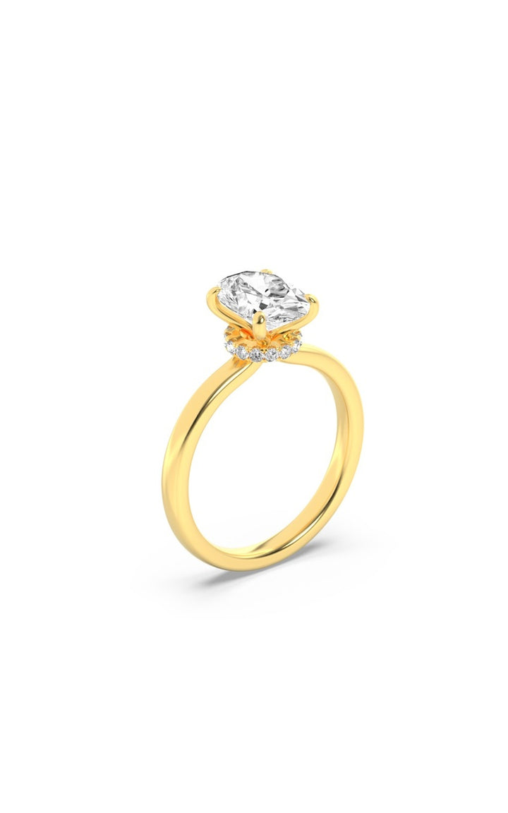 1Cttw Oval Shaped Lab Grown Diamond (F/VS) HiddenHalo Plain Shank Engagement Ring in 14K Gold