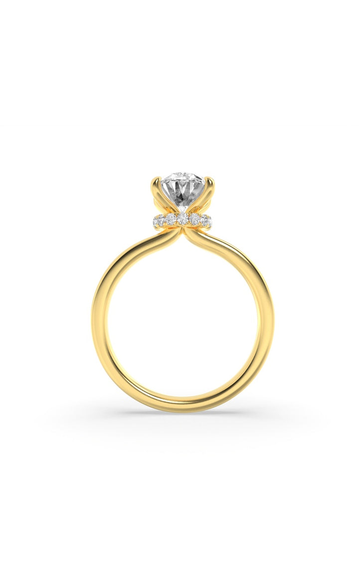 1Cttw Oval Shaped Lab Grown Diamond (F/VS) HiddenHalo Plain Shank Engagement Ring in 14K Gold