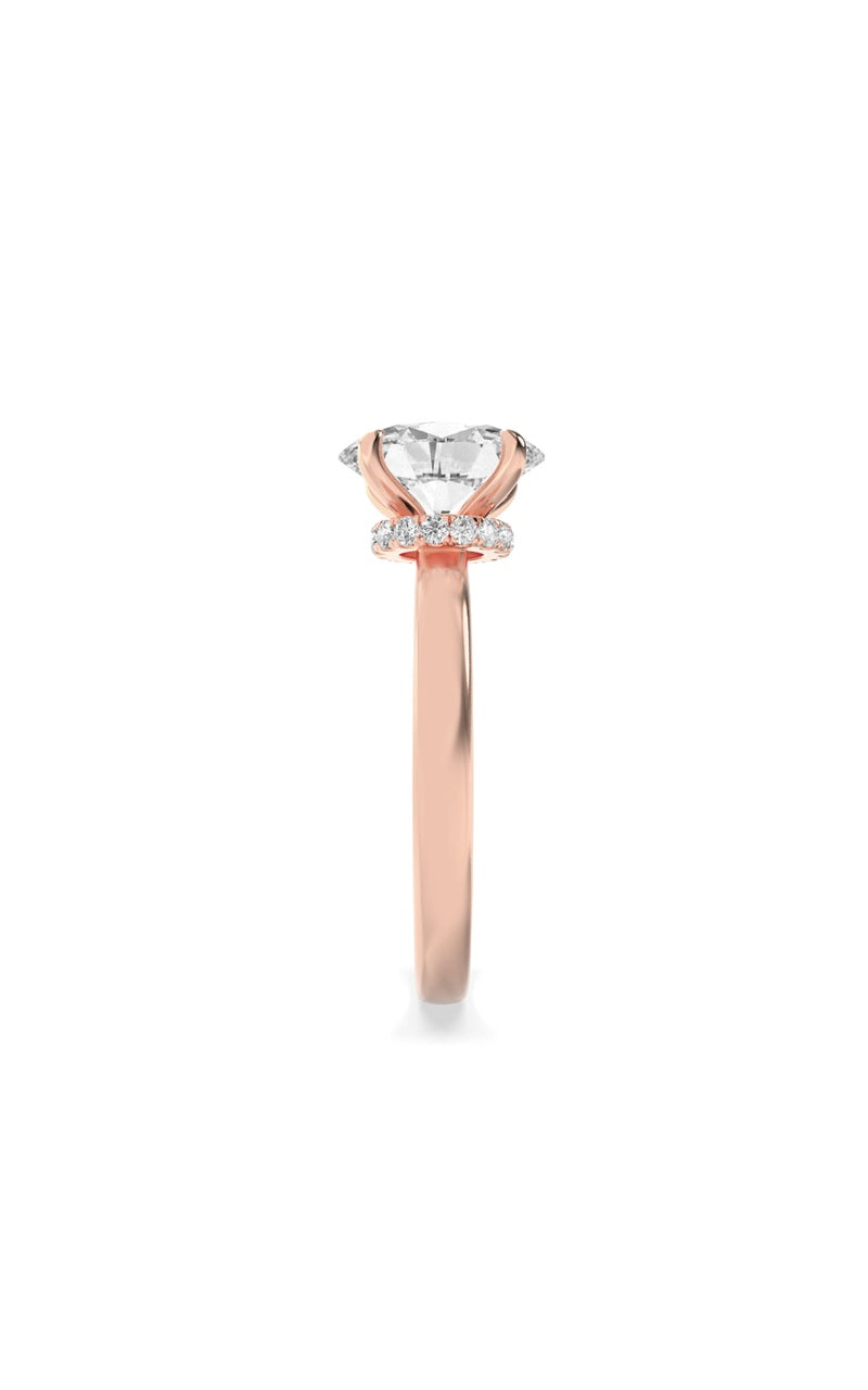 1CTW Oval Shaped Lab Grown Diamond (F/VS) Hidden Halo Plain Shank Engagement Ring in 14K Gold