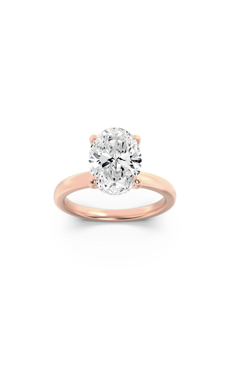 2Cttw Oval Shaped Lab Grown Diamond (F/VS) HiddenHalo Plain Shank Engagement Ring in 14K Gold