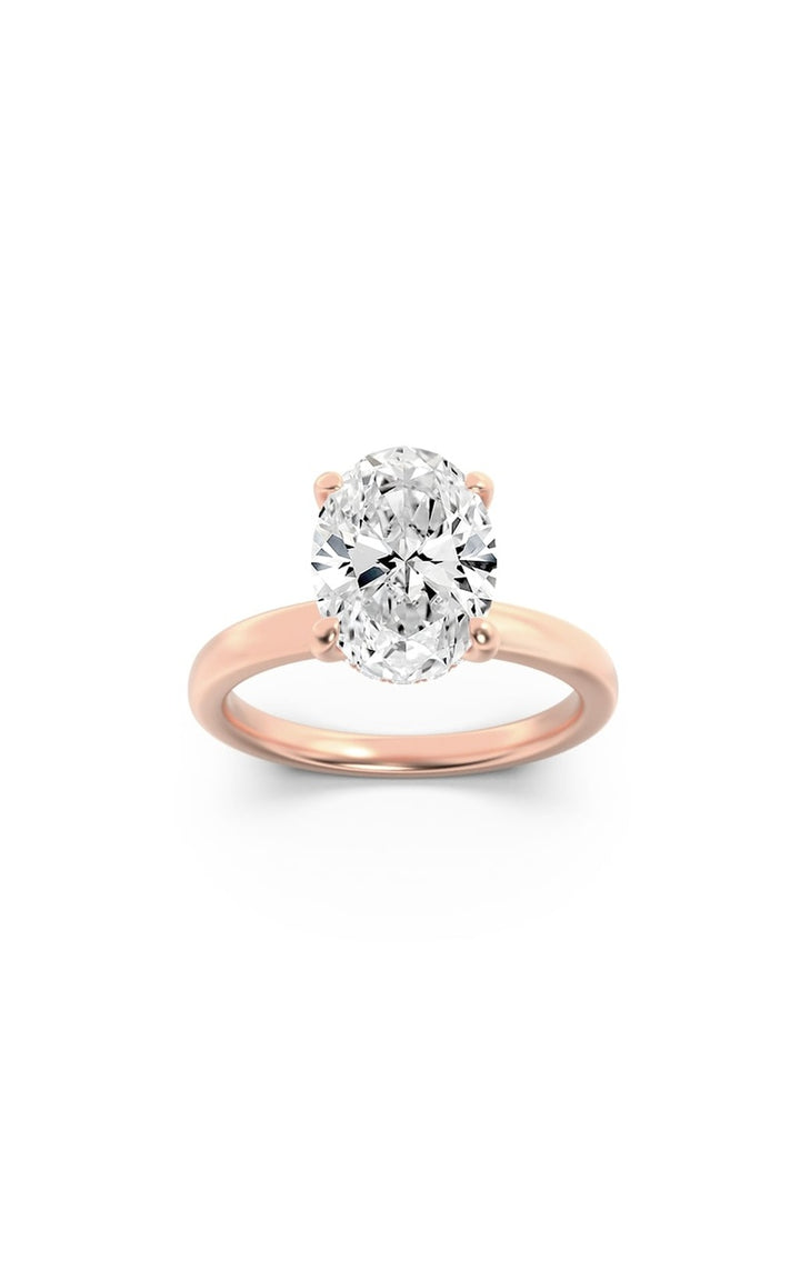 2Cttw Oval Shaped Lab Grown Diamond (F/VS) HiddenHalo Plain Shank Engagement Ring in 14K Gold