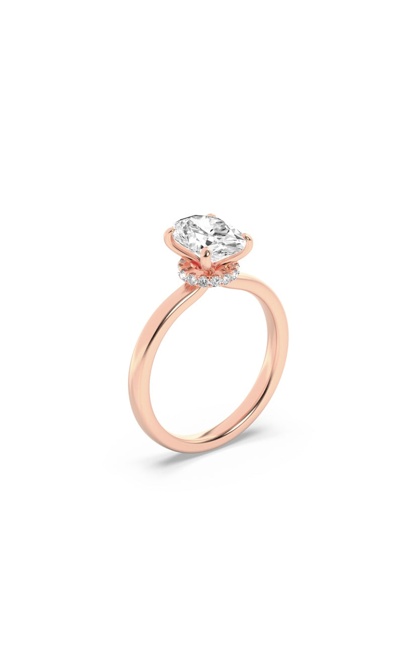 2Cttw Oval Shaped Lab Grown Diamond (F/VS) HiddenHalo Plain Shank Engagement Ring in 14K Gold