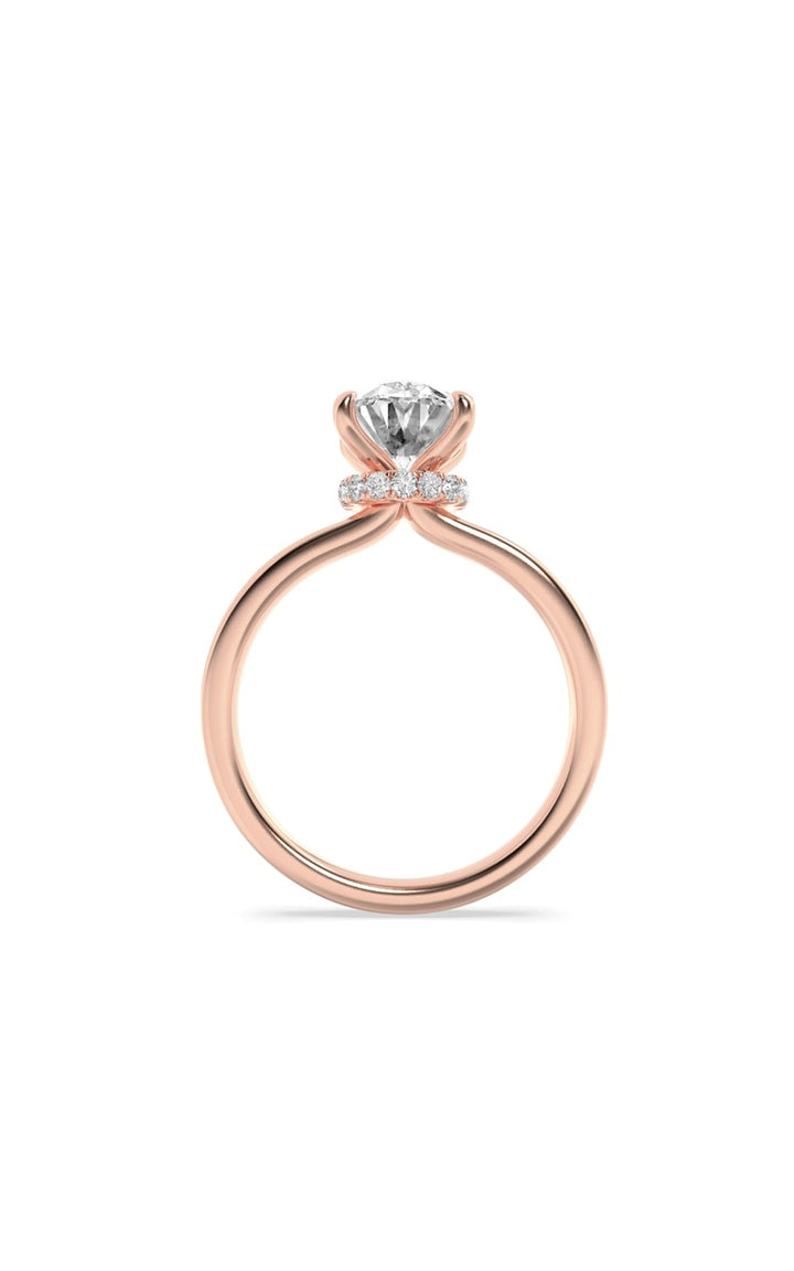 2CTW Oval Shaped Lab Grown Diamond (F/VS) Hidden Halo Plain Shank Engagement Ring in 14K Gold