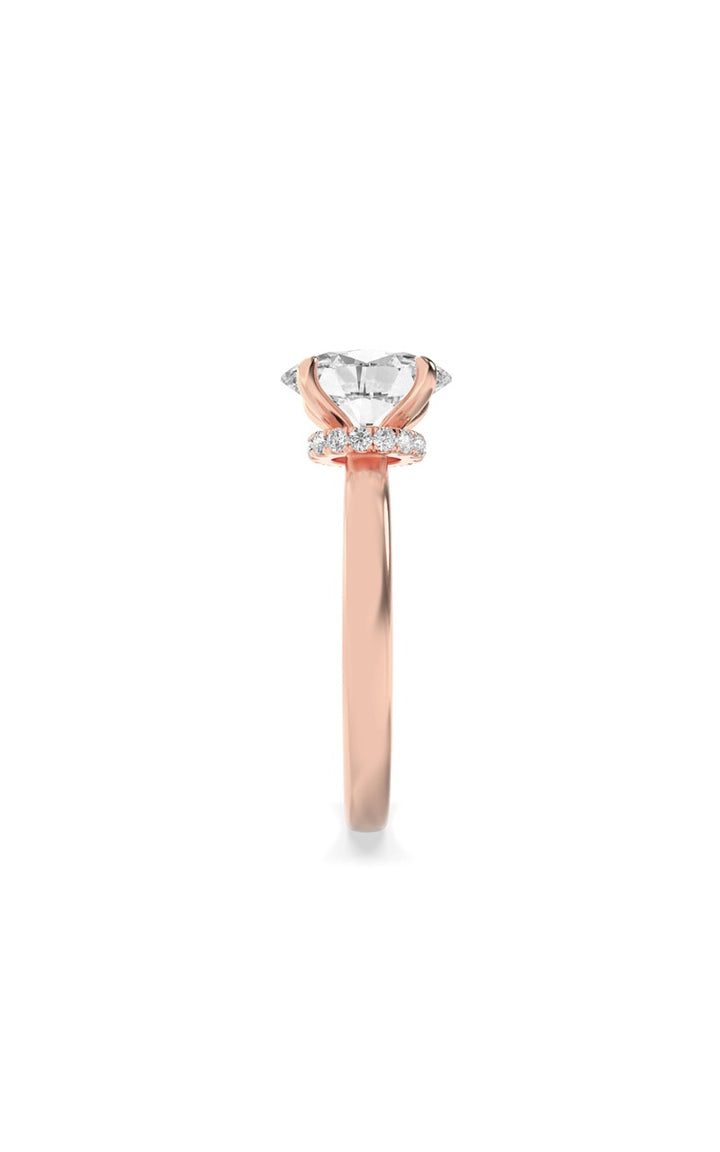 2CTW Oval Shaped Lab Grown Diamond (F/VS) Hidden Halo Plain Shank Engagement Ring in 14K Gold
