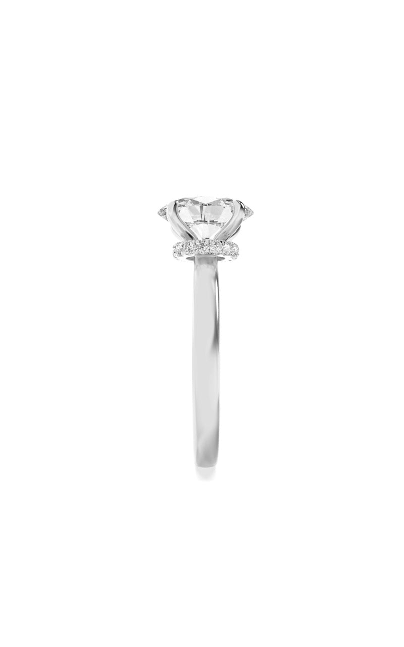 3CTW Oval Shaped Lab Grown Diamond (F/VS) Hidden Halo Plain Shank Engagement Ring in 14K Gold
