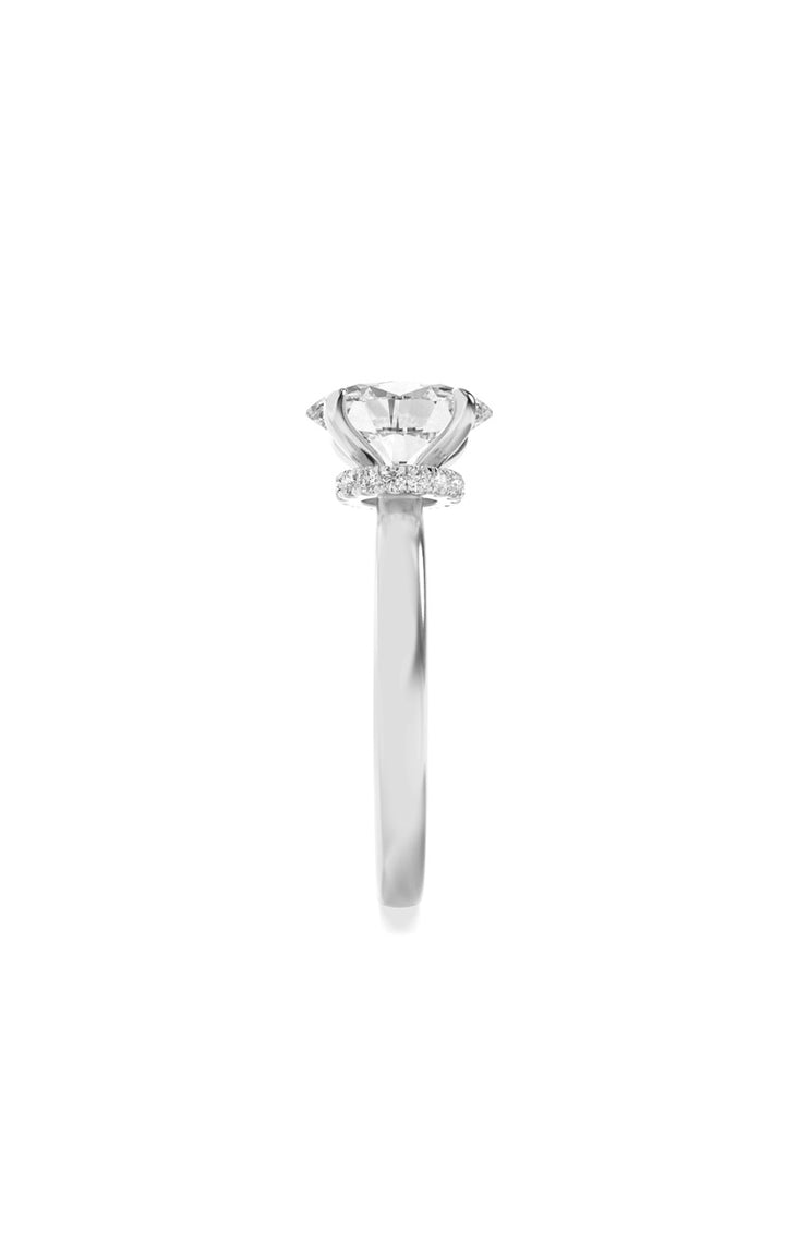 3CTW Oval Shaped Lab Grown Diamond (F/VS) Hidden Halo Plain Shank Engagement Ring in 14K Gold