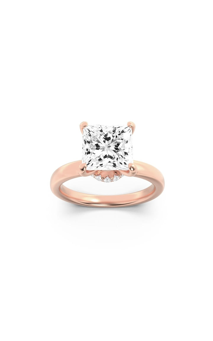 1CTW Princess Shaped Lab Grown Diamond (F/VS) Hidden Halo Plain Shank Engagement Ring in 14K Gold