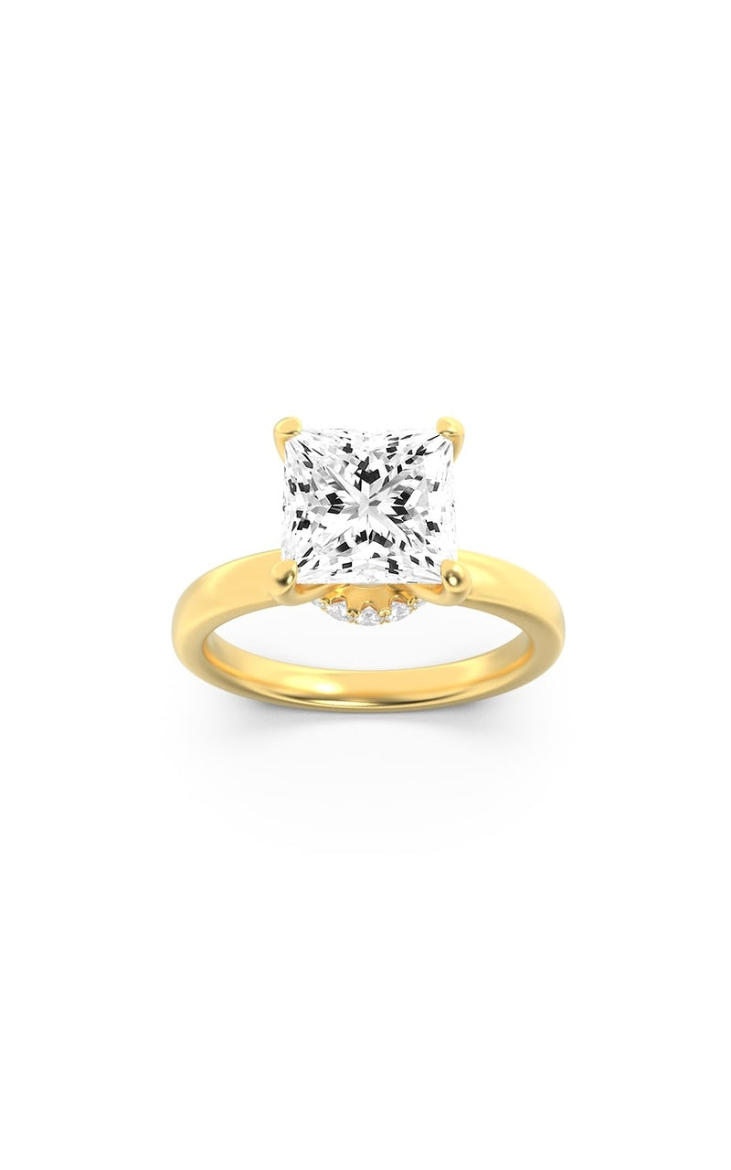 2CTW Princess Shaped Lab Grown Diamond (F/VS) Hidden Halo Plain Shank Engagement Ring in 14K Gold