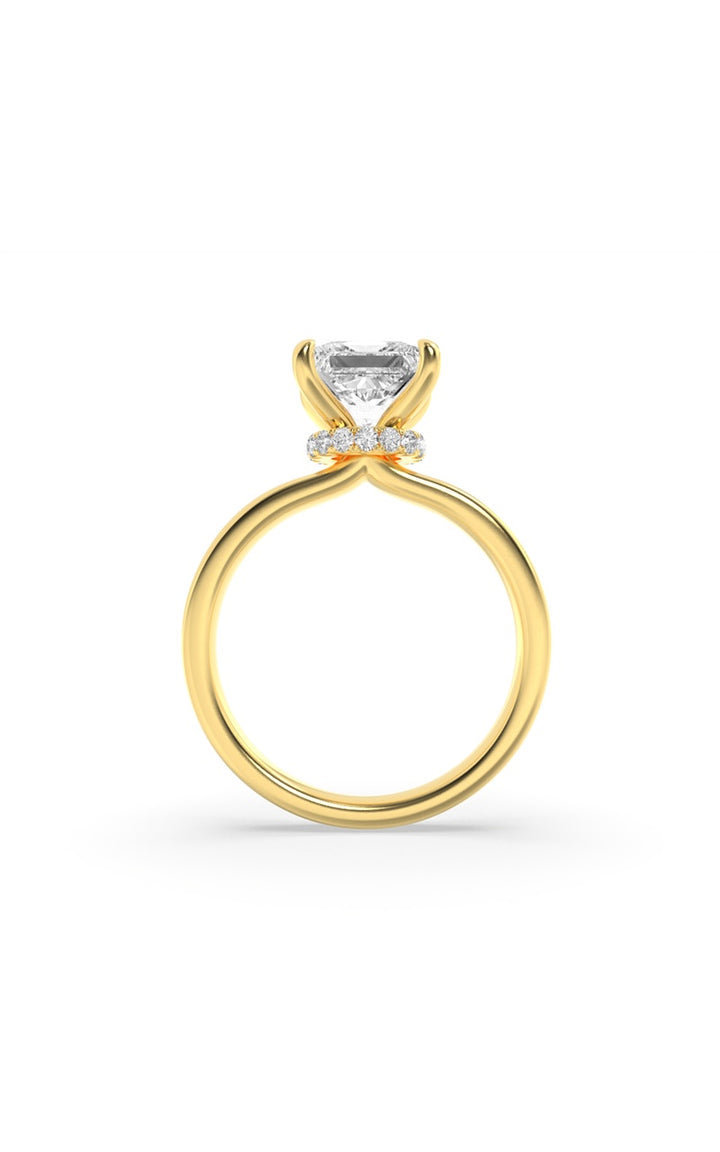 2CTW Princess Shaped Lab Grown Diamond (F/VS) Hidden Halo Plain Shank Engagement Ring in 14K Gold
