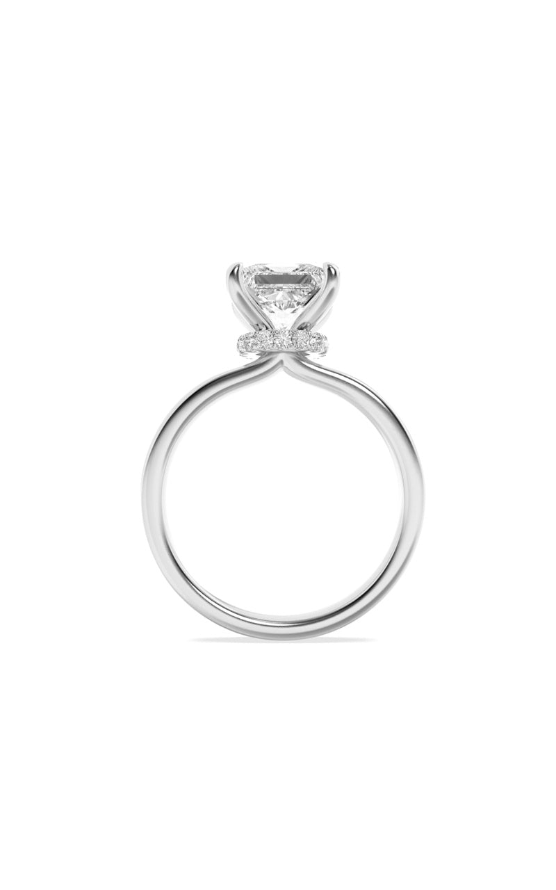 3Cttw Princess Shaped Lab Grown Diamond (F/VS) Hidden Halo Plain Shank Engagement Ring in 14K Gold