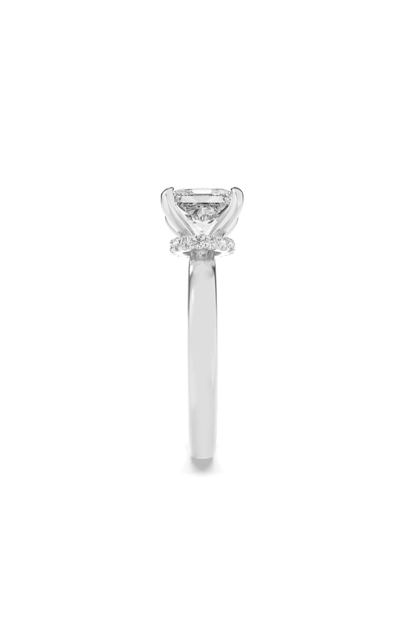 3Cttw Princess Shaped Lab Grown Diamond (F/VS) Hidden Halo Plain Shank Engagement Ring in 14K Gold