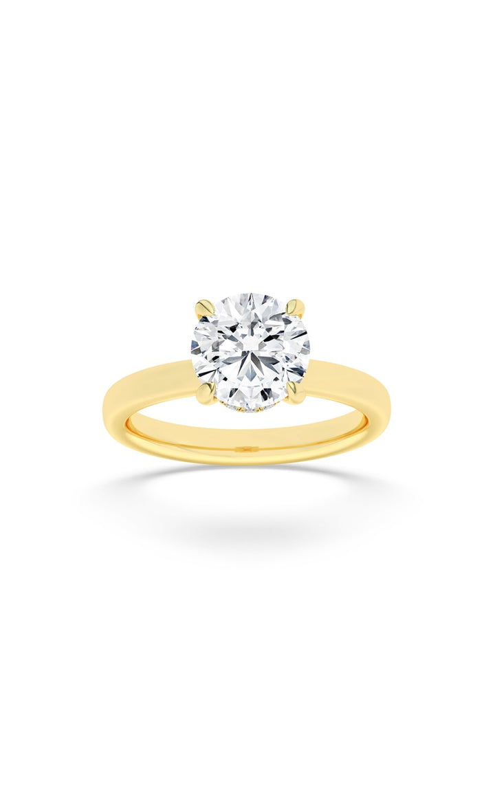 1CTW Round Shaped Lab Grown Diamond (F/VS) Hidden Halo Plain Shank Engagement Ring in 14K Gold