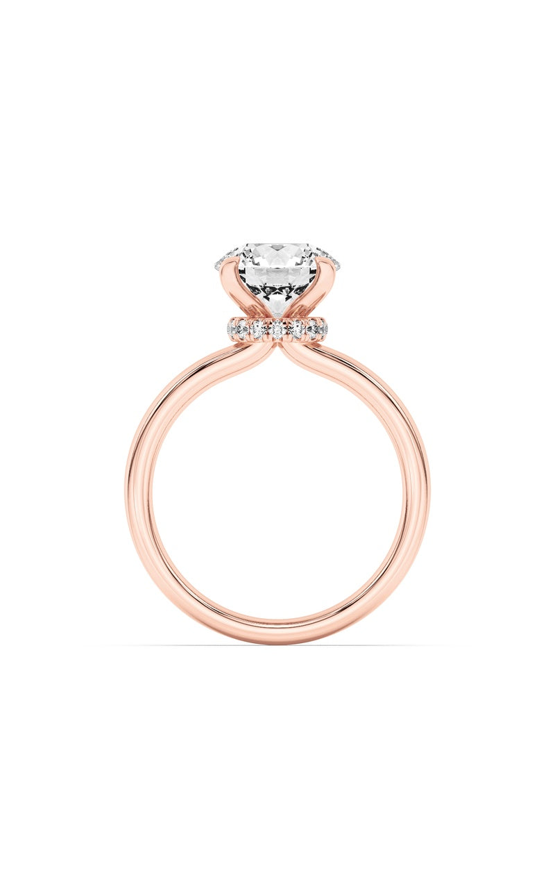 1Cttw Round Shaped Lab Grown Diamond (F/VS) Hidden Halo Plain Shank Engagement Ring in 14K Gold