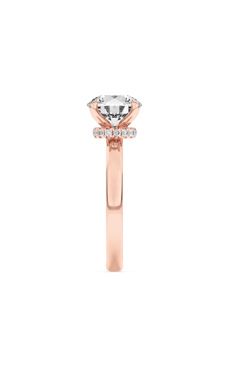 1Cttw Round Shaped Lab Grown Diamond (F/VS) Hidden Halo Plain Shank Engagement Ring in 14K Gold