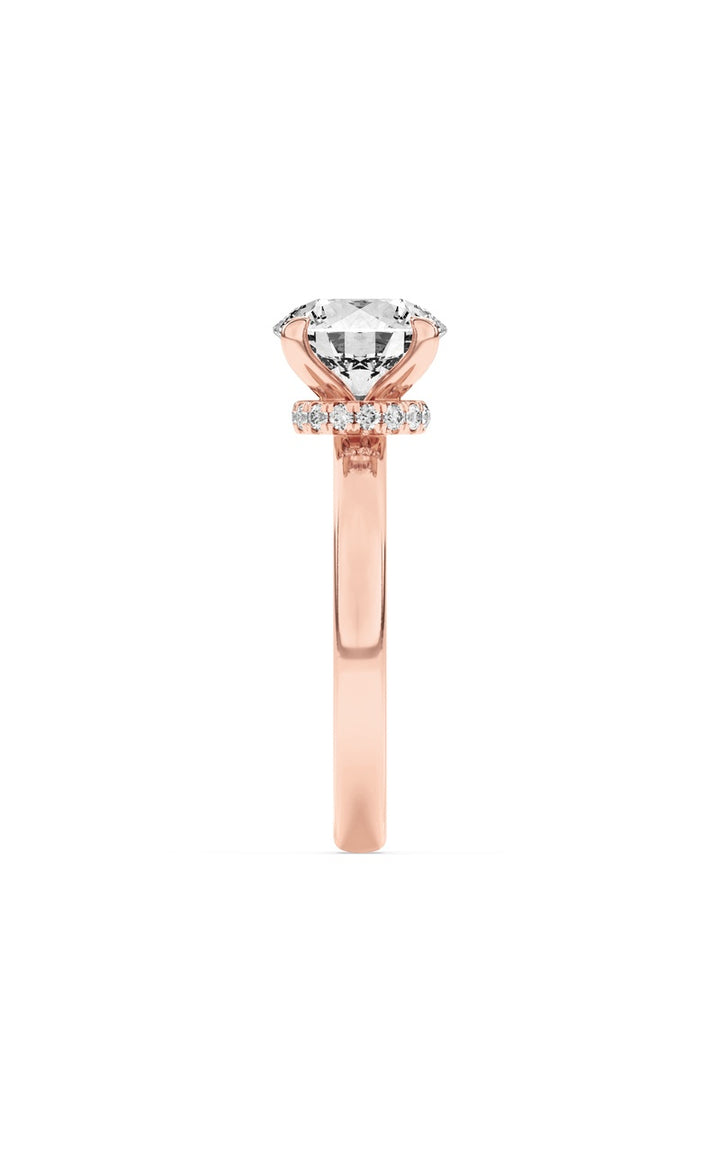 1Cttw Round Shaped Lab Grown Diamond (F/VS) Hidden Halo Plain Shank Engagement Ring in 14K Gold