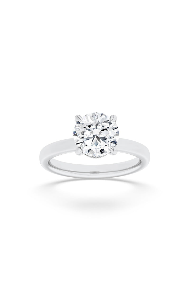 1.5Cttw Round Shaped Lab Grown Diamond (F/VS) Hidden Halo Plain Shank Engagement Ring in 14K Gold