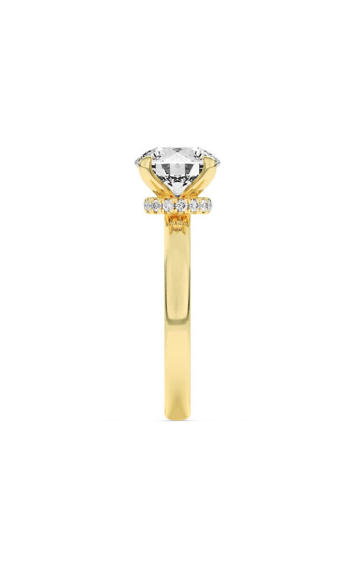 2Cttw Round Shaped Lab Grown Diamond (F/VS) Hidden Halo Plain Shank Engagement Ring in 14K Gold