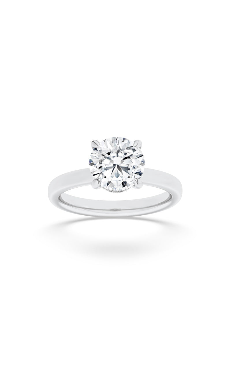 3Cttw Round Shaped Lab Grown Diamond (F/VS) Hidden Halo Plain Shank Engagement Ring in 14K Gold