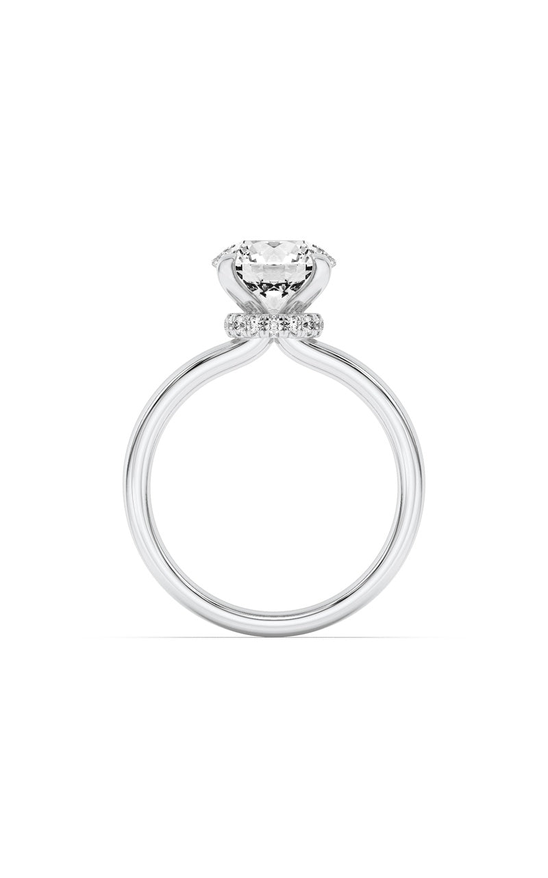 3CTW Round Shaped Lab Grown Diamond (F/VS) Hidden Halo Plain Shank Engagement Ring in 14K Gold