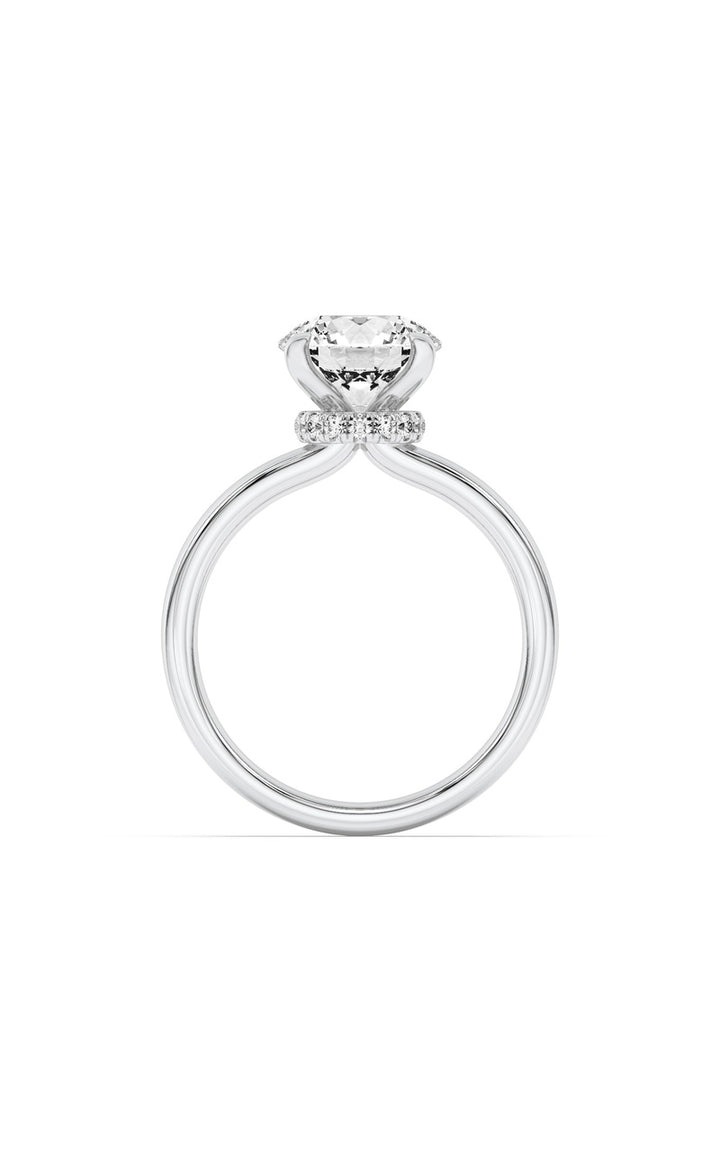 3CTW Round Shaped Lab Grown Diamond (F/VS) Hidden Halo Plain Shank Engagement Ring in 14K Gold