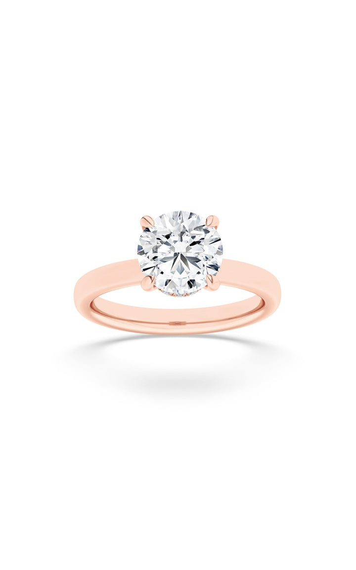 3CTW Round Shaped Lab Grown Diamond (F/VS) Hidden Halo Plain Shank Engagement Ring in 14K Gold