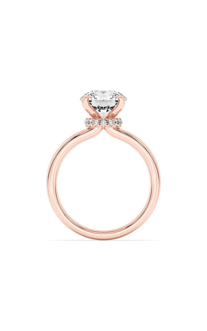 3Cttw Round Shaped Lab Grown Diamond (F/VS) Hidden Halo Plain Shank Engagement Ring in 14K Gold