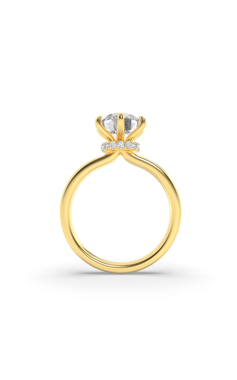 2CTW Round Shaped Lab Grown Diamond (F/VS) Hidden Halo Plain Shank Engagement Ring in 14K Gold