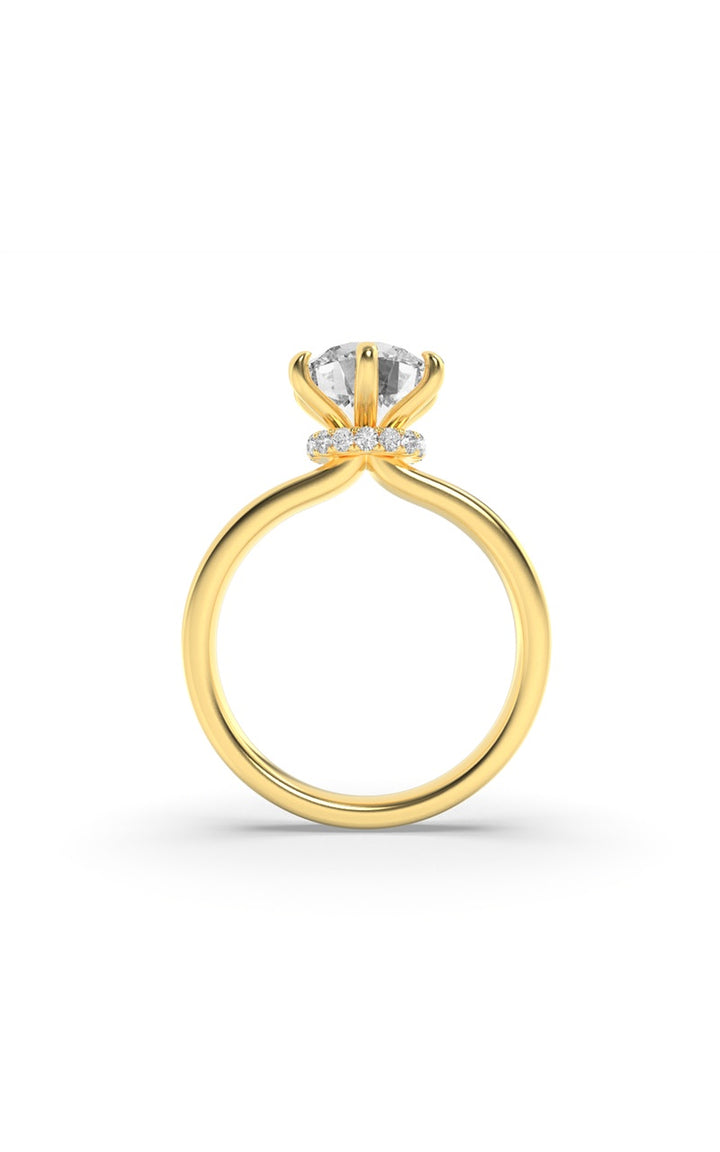 2CTW Round Shaped Lab Grown Diamond (F/VS) Hidden Halo Plain Shank Engagement Ring in 14K Gold