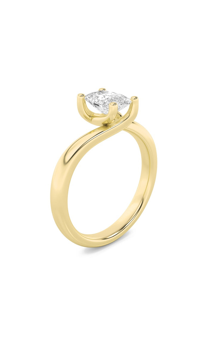 1Cttw Elongated Cushion Shaped Lab Grown Diamond (F/VS) Bypass Shank Engagement Ring in 14K Gold
