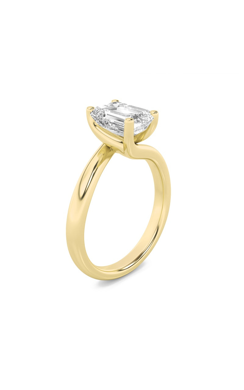 2Cttw Emerald Shaped Lab Grown Diamond (F/VS) Bypass Shank Engagement Ring in 14K Gold