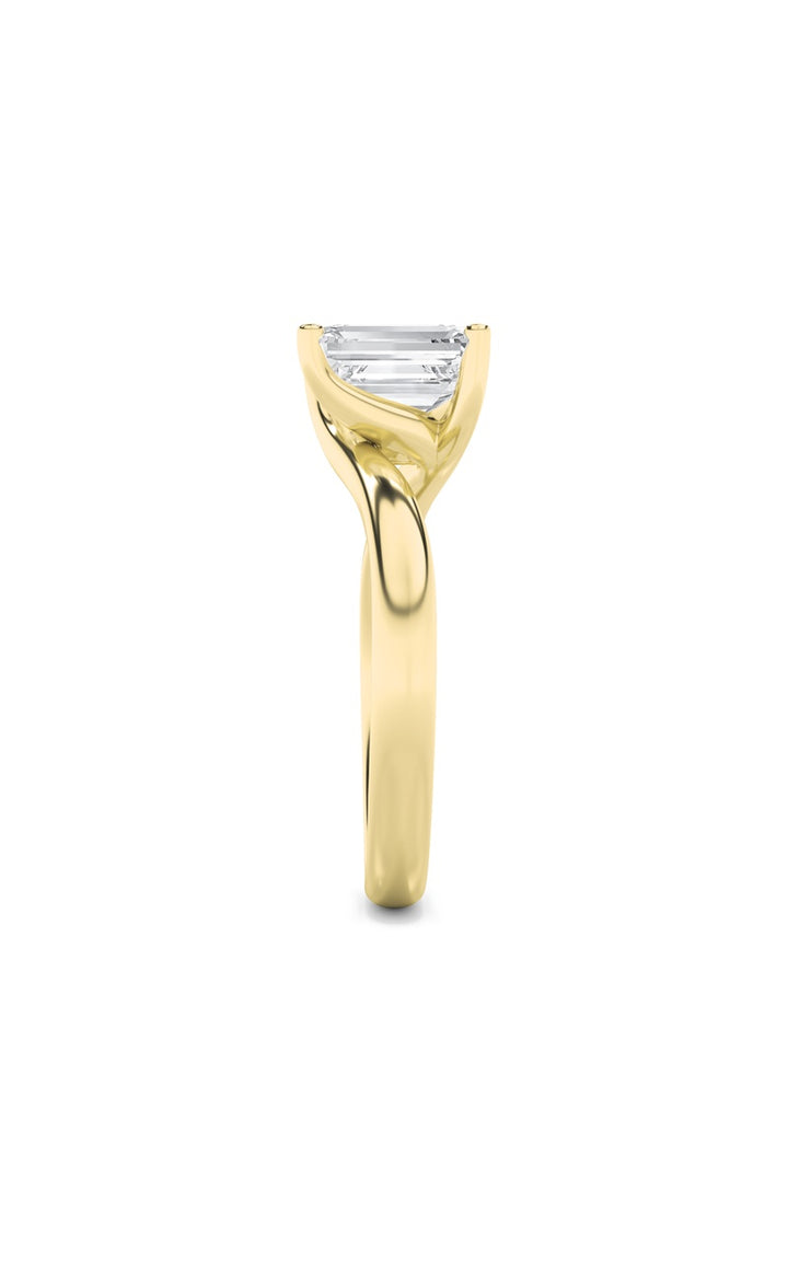 2Cttw Emerald Shaped Lab Grown Diamond (F/VS) Bypass Shank Engagement Ring in 14K Gold